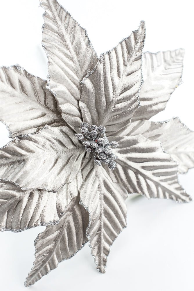 Pewter Matte Metallic Poinsettia Pick - Greenery Market86254PT