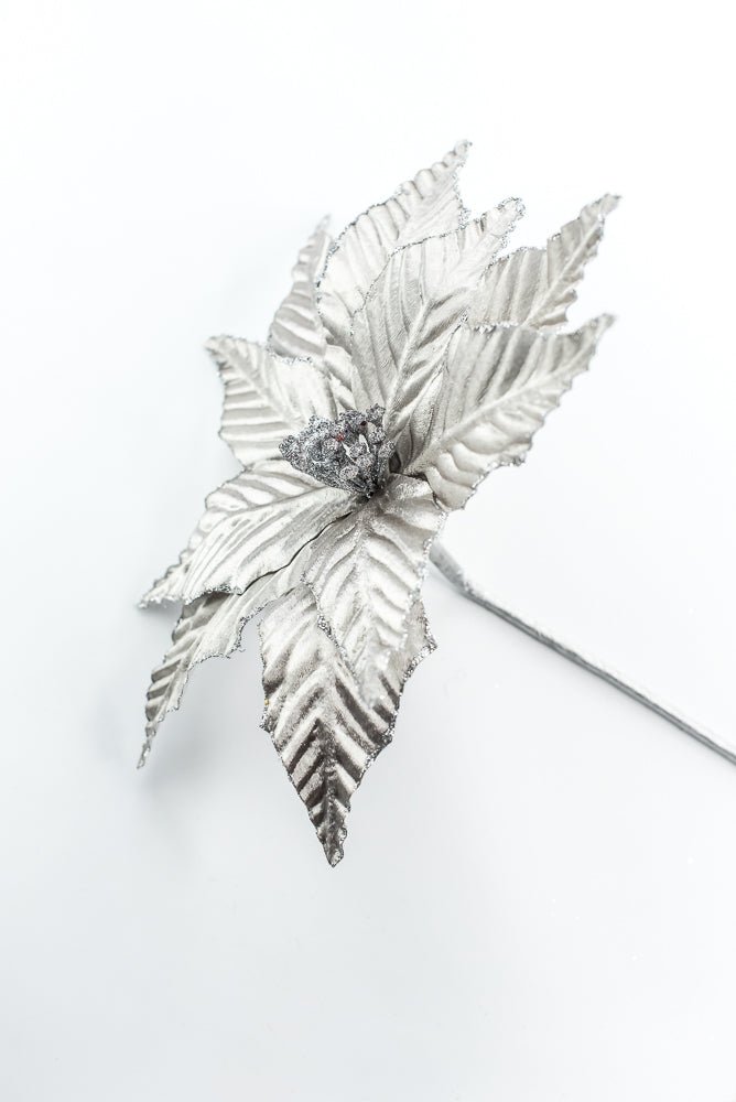 Pewter Matte Metallic Poinsettia Pick - Greenery Market86254PT
