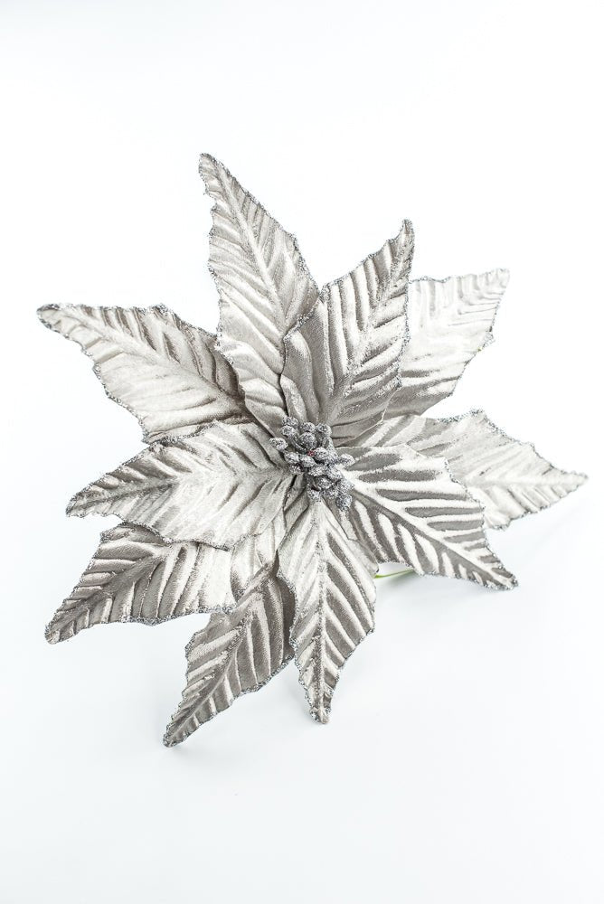 Pewter Matte Metallic Poinsettia Pick - Greenery Market86254PT