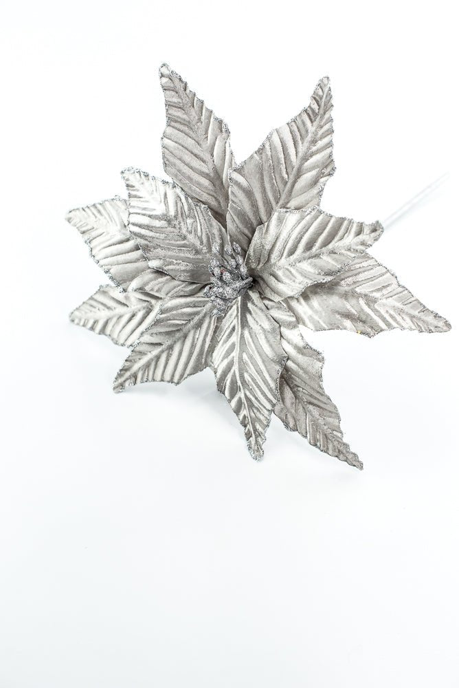 Pewter Matte Metallic Poinsettia Pick - Greenery Market86254PT