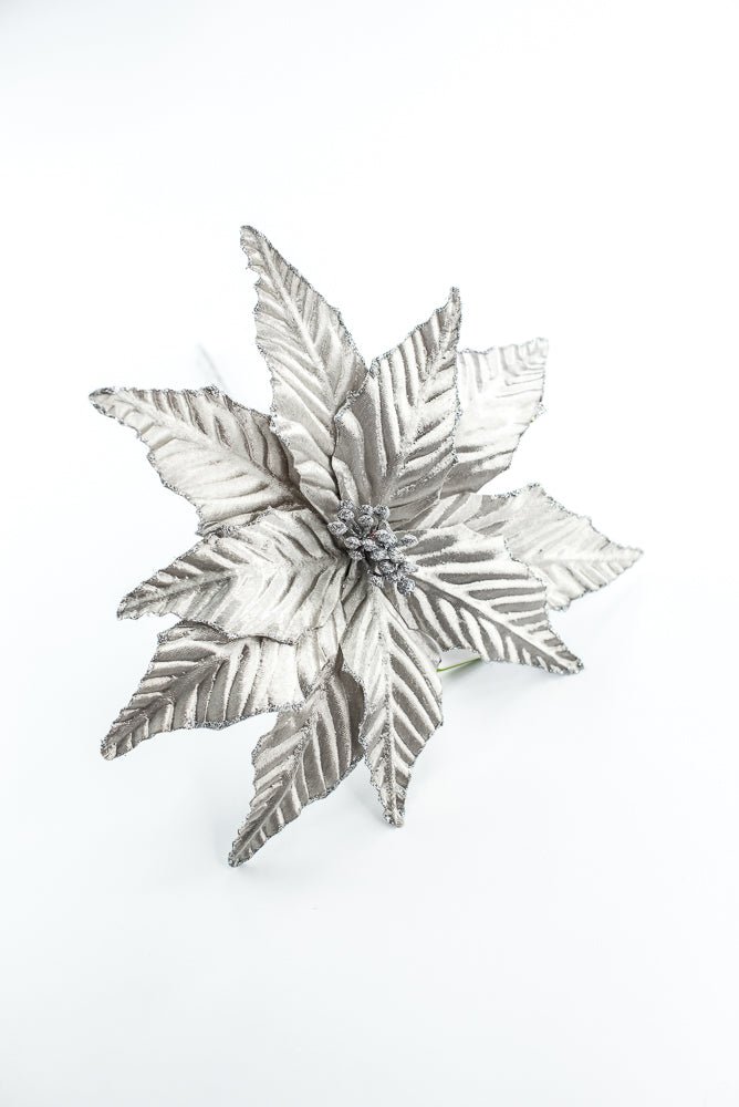 Pewter Matte Metallic Poinsettia Pick - Greenery Market86254PT