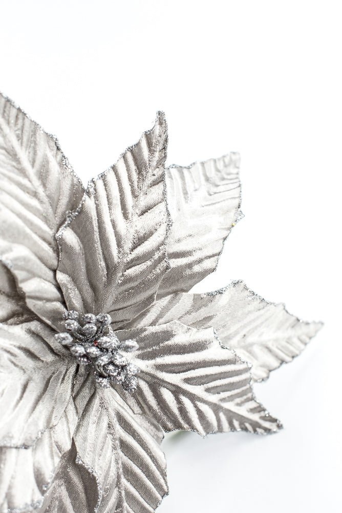 Pewter Matte Metallic Poinsettia Pick - Greenery Market86254PT