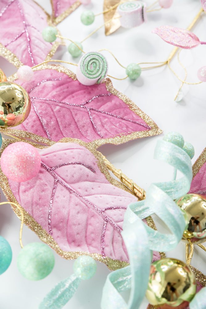 Pink and Gold Holly Leaves Garland - 5FT - Greenery Market86265PKGD