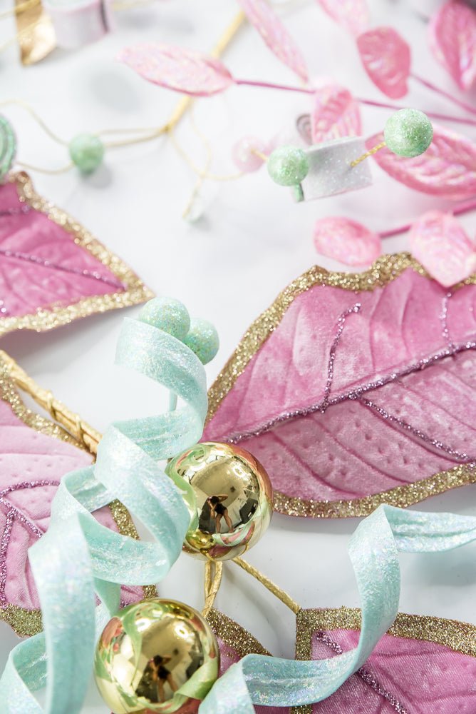 Pink and Gold Holly Leaves Garland - 5FT - Greenery Market86265PKGD