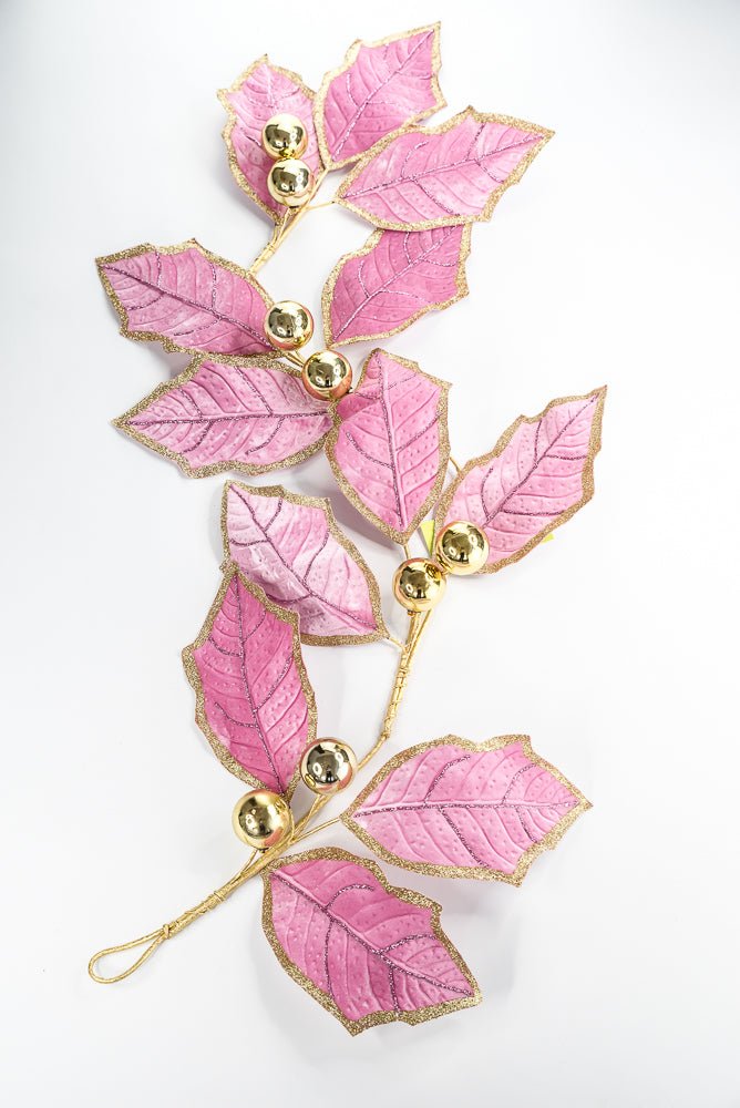 Pink and Gold Holly Leaves Garland - 5FT - Greenery Market86265PKGD