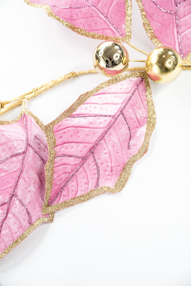 Pink and Gold Holly Leaves Garland - 5FT - Greenery Market86265PKGD