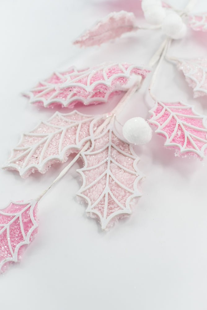 Pink and White Holly Leaves Ball Spray - Greenery Market86245PKWT