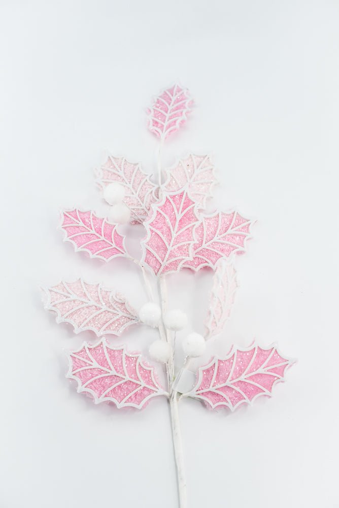 Pink and White Holly Leaves Ball Spray - Greenery Market86245PKWT