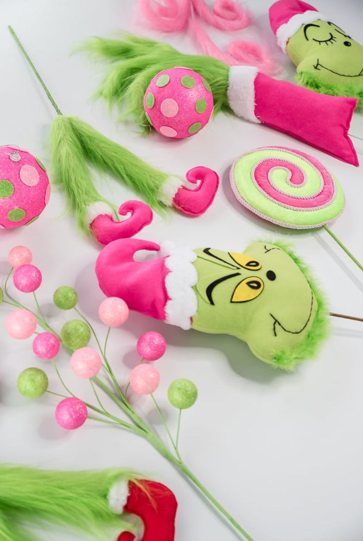 Pink glittered balls with lime green and pink dots ball ornaments - Greenery MarketOrnamentsGM2115PKGN