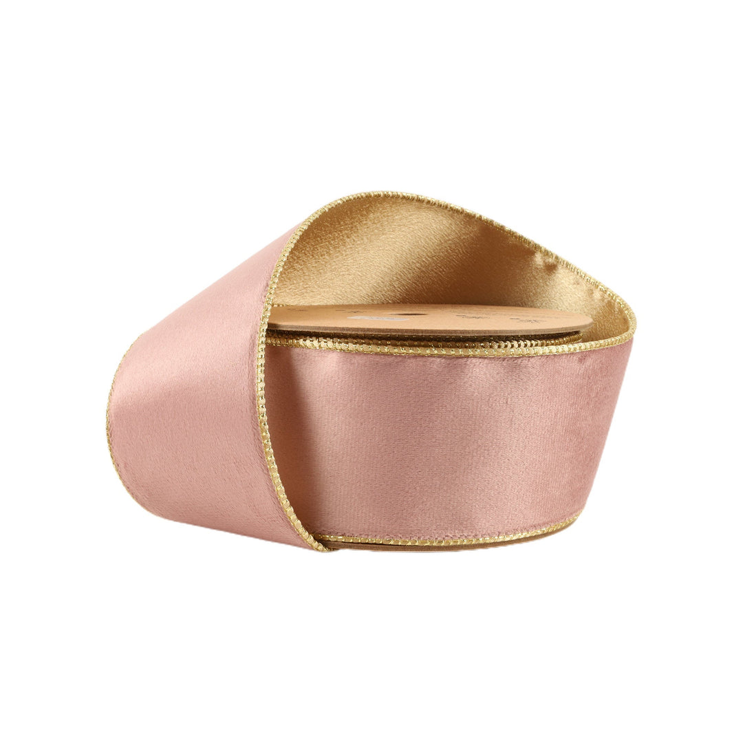 Pink & Gold Reversible Classic Velvet Wired Ribbon - 2.5" - Greenery Market7115W - 158 - 63E