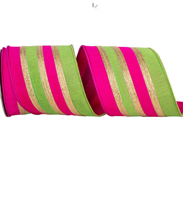 Pink Green Stripe Wired Ribbon 4” - Greenery MarketWired ribbon94509W - 188 - 10D