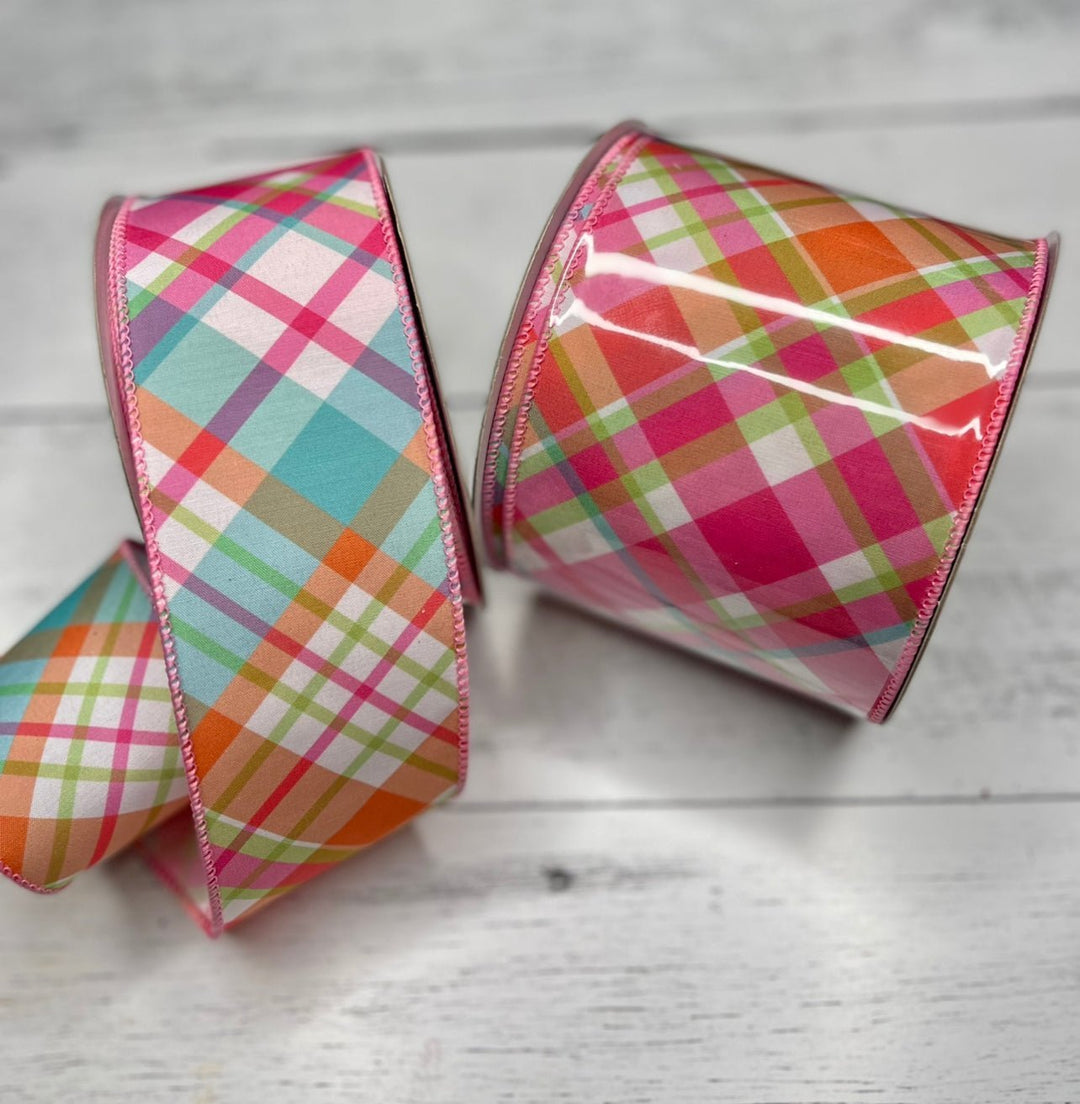 Pink pastel plaid 2.5” farrisilk wired ribbon - Greenery MarketRibbons & TrimRA964 - 32