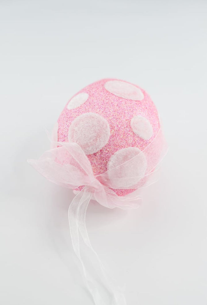 Pink shimmer polkadot egg ornament - Greenery MarketOrnaments62296PK