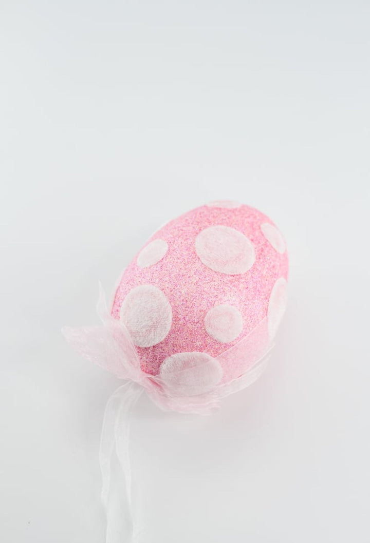 Pink shimmer polkadot egg ornament - Greenery MarketOrnaments62296PK