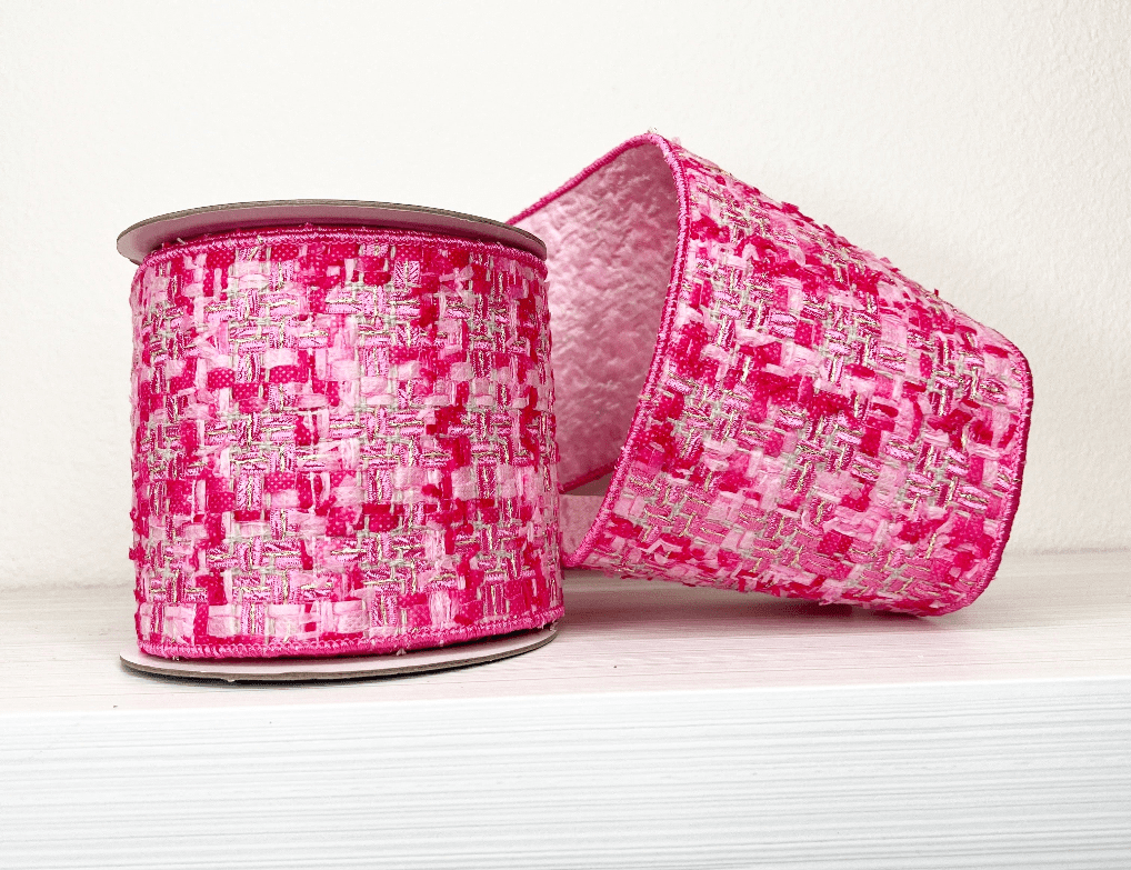 Pink Tweed Double Sided Wired Ribbon - 4" - Greenery Market25 - B1319 - 2