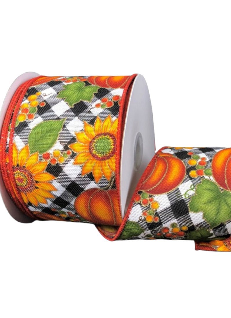 Plaid sunflowers wired ribbon 2.5” - Greenery MarketWired ribbon61122 - 40 - 20