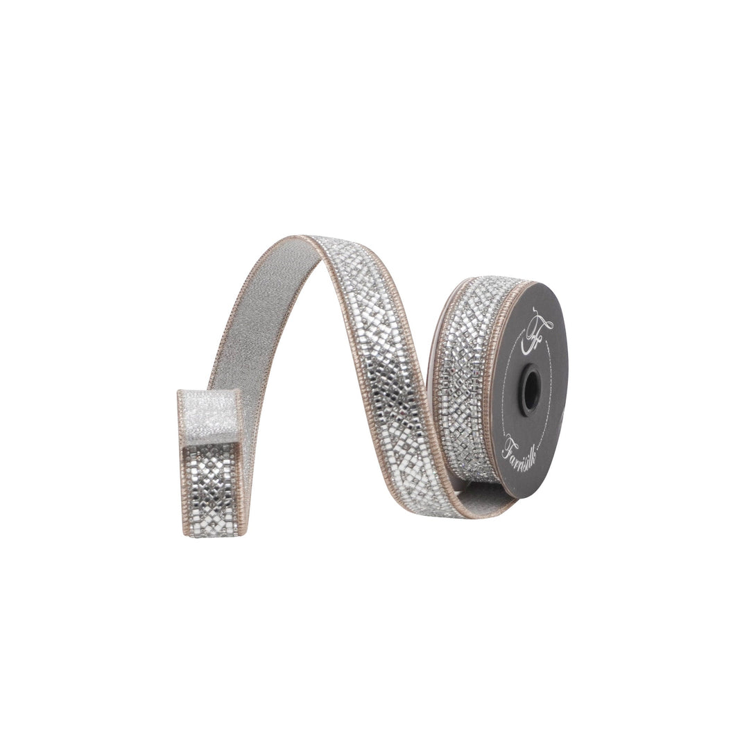 Platinum Diamond Delight Farrisilk Wired Ribbon - 1" - Greenery MarketRC308 - 51