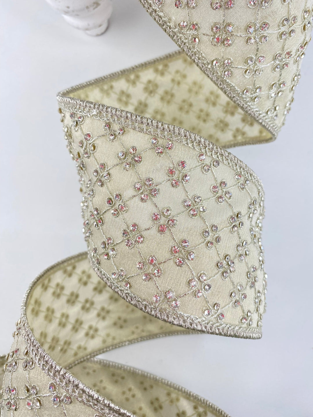 Platinum Lattice Diamonds Farrisilk Wired Ribbon - 3" - Greenery MarketRK796 - 51