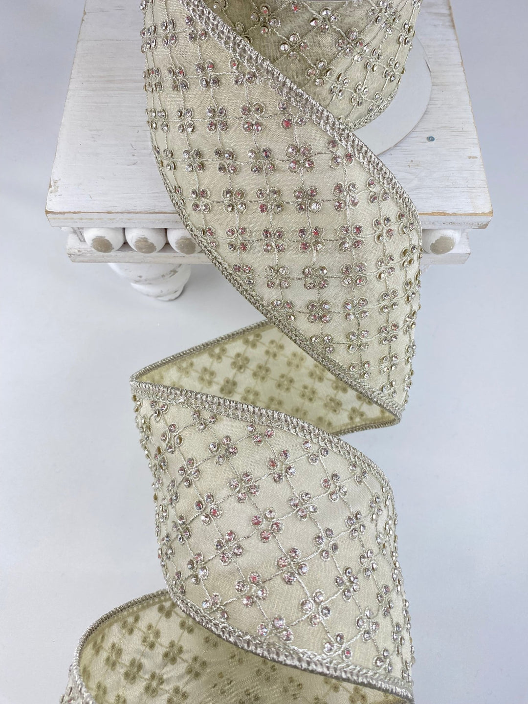 Platinum Lattice Diamonds Farrisilk Wired Ribbon - 3" - Greenery MarketRK796 - 51