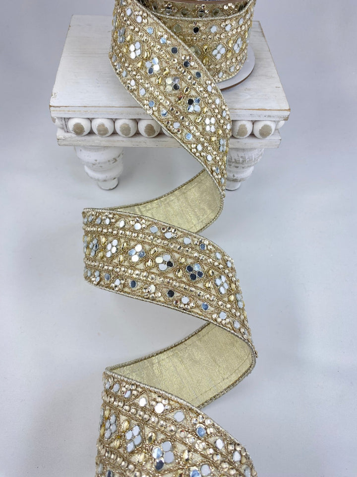 Platinum Ornate Opulence Farrisilk Wired Ribbon - 2" - Greenery MarketRK686 - 51