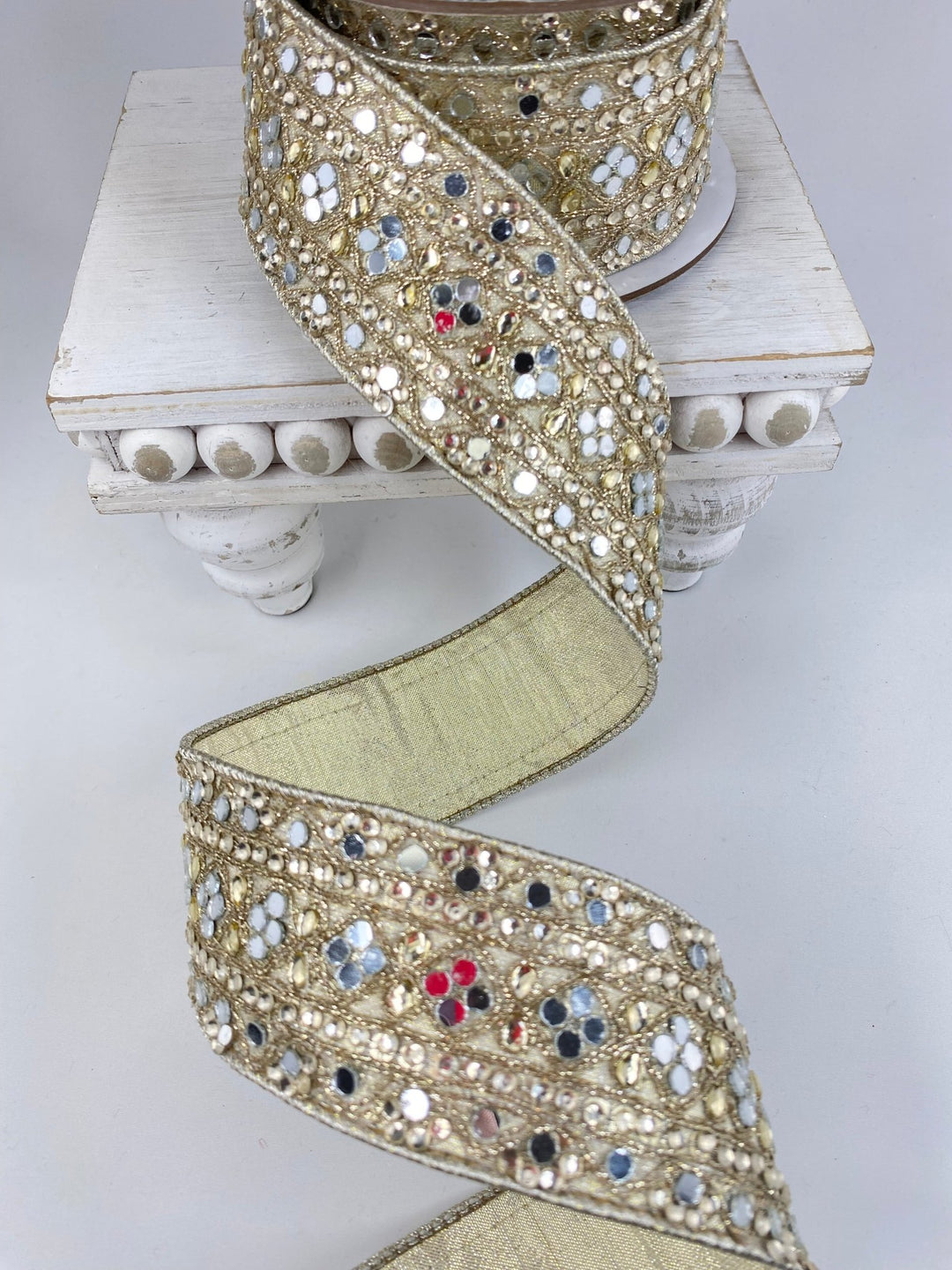 Platinum Ornate Opulence Farrisilk Wired Ribbon - 2" - Greenery MarketRK686 - 51