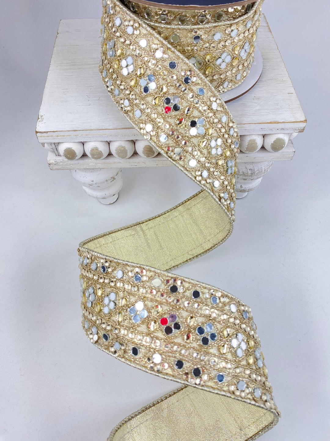 Platinum Ornate Opulence Farrisilk Wired Ribbon - 2" - Greenery MarketRK686 - 51