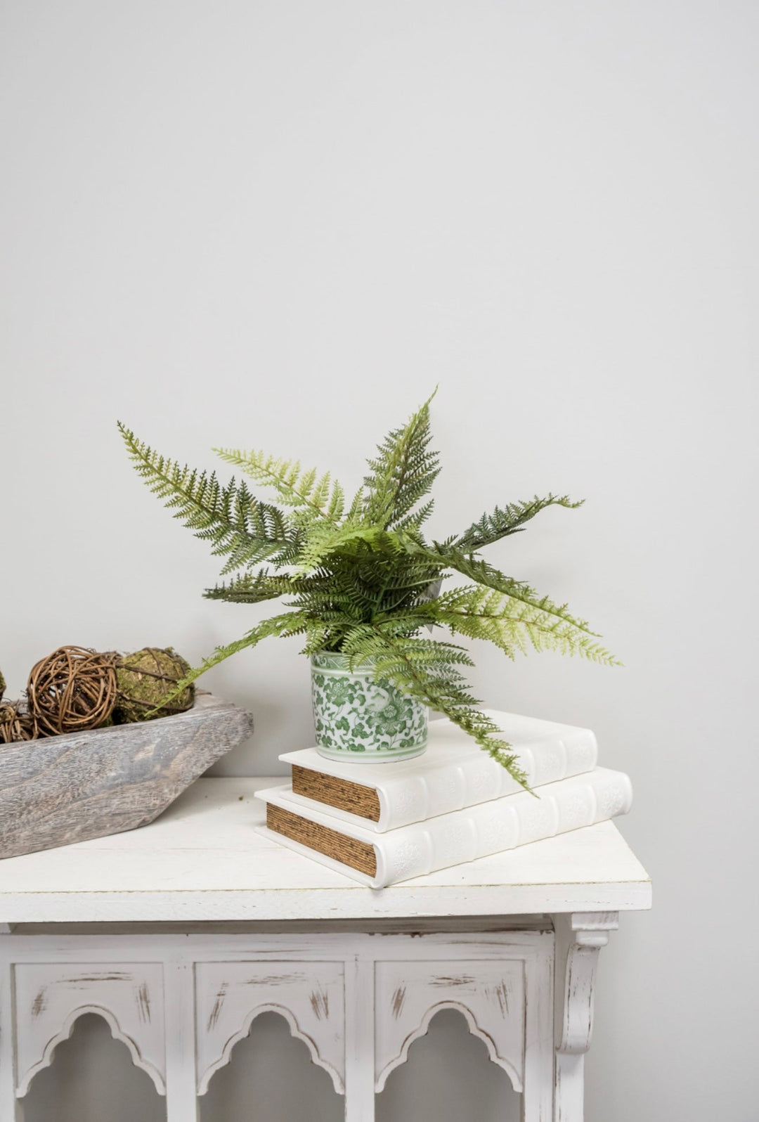 Potted Fern Bush In a Green Chinoiserie Crock Vase - Greenery MarketgreeneryLQF118 - GR