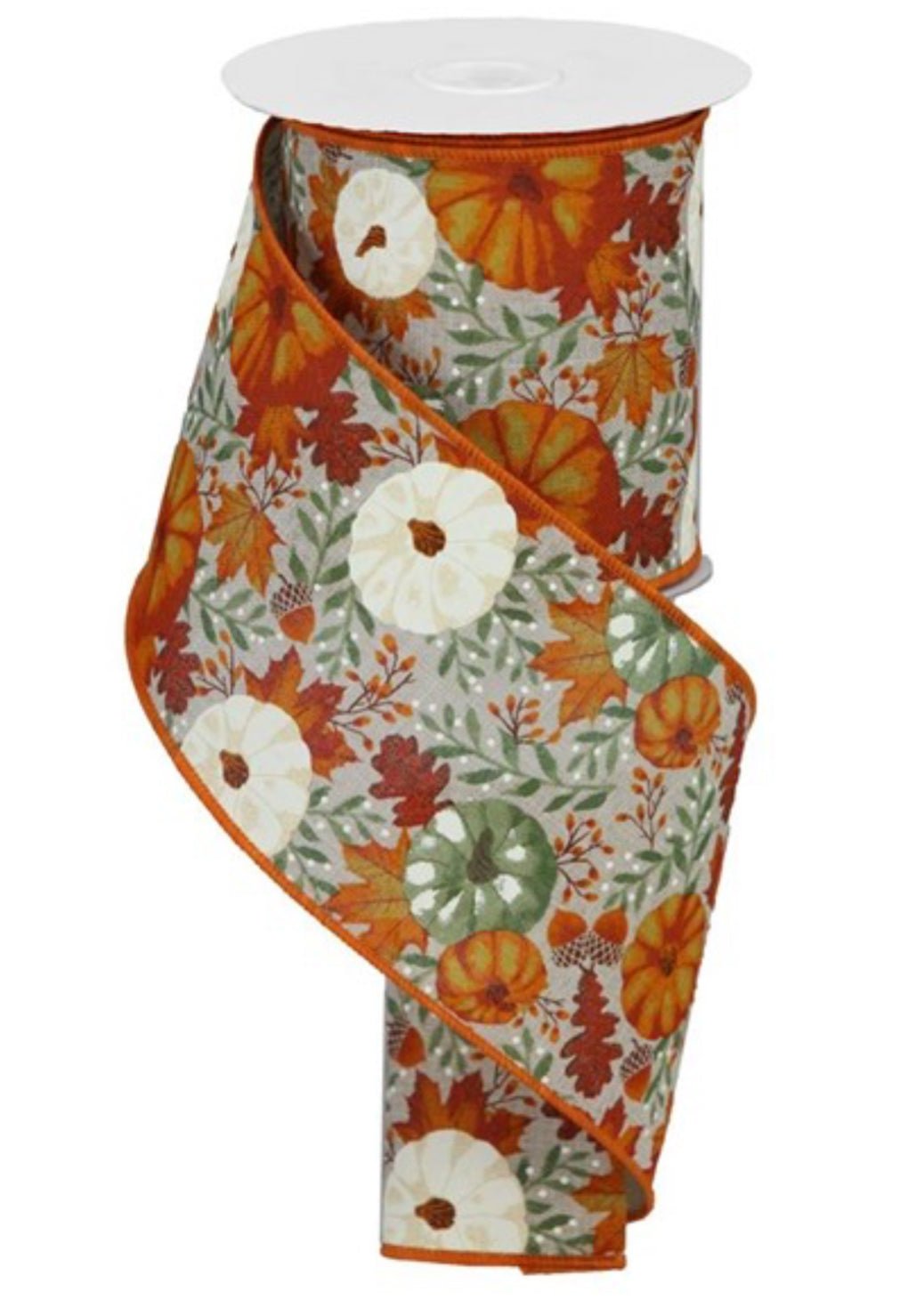 Pumpkin and foliage wired ribbon 4”” - Greenery MarketWired ribbonRGB108218