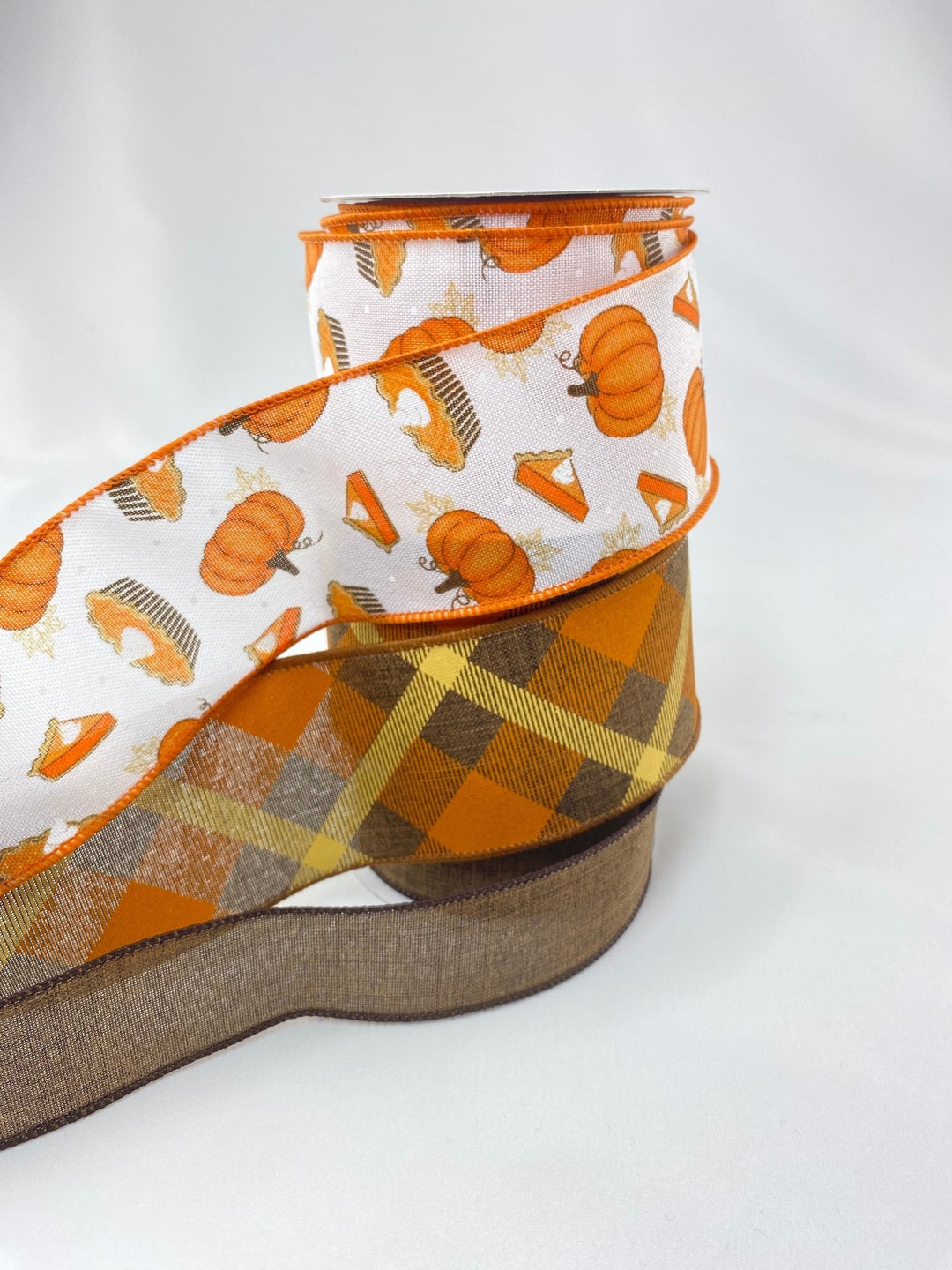 Pumpkin pie bow bundle x 3 coordinating wired ribbons - Greenery MarketWired ribbonPieX3