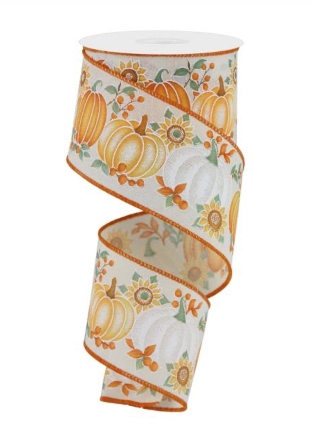 Pumpkin wired ribbon - sage and orange - Greenery MarketWired ribbonRGE19506H