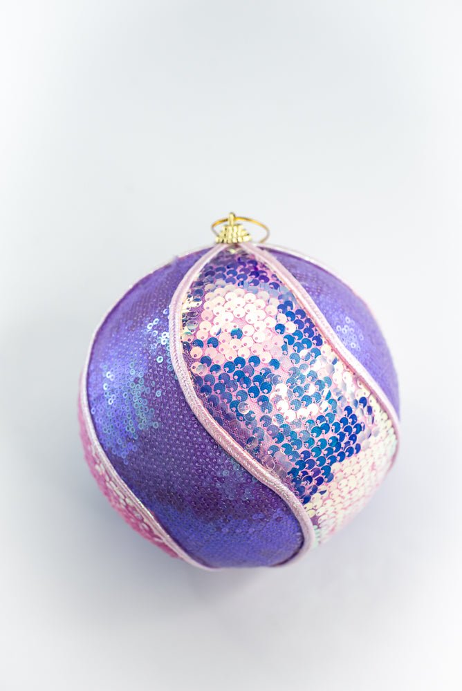 Purple and Pink Sequin Swirl Iridescent Ornament Ball - Greenery Market86469PK