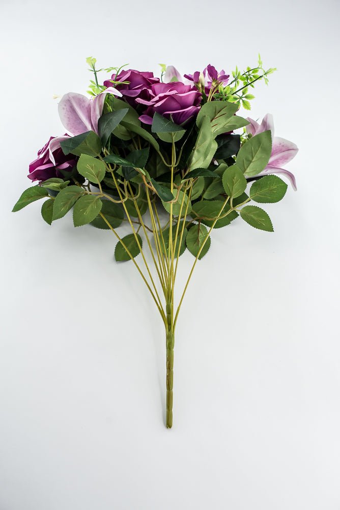 Purple Tiger Lily And Rose Flower Bush - Greenery MarketArtificial Flora85020 - PU
