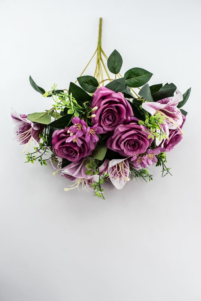 Purple Tiger Lily And Rose Flower Bush - Greenery MarketArtificial Flora85020 - PU