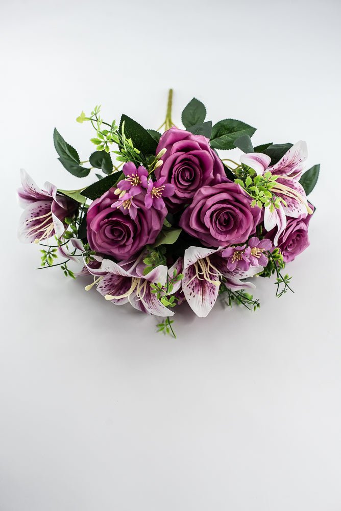 Purple Tiger Lily And Rose Flower Bush - Greenery MarketArtificial Flora85020 - PU