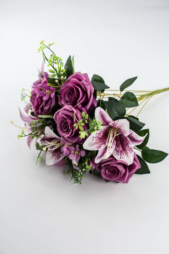 Purple Tiger Lily And Rose Flower Bush - Greenery MarketArtificial Flora85020 - PU