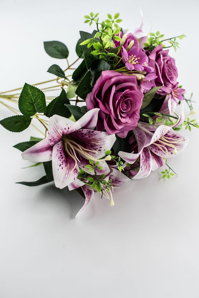 Purple Tiger Lily And Rose Flower Bush - Greenery MarketArtificial Flora85020 - PU
