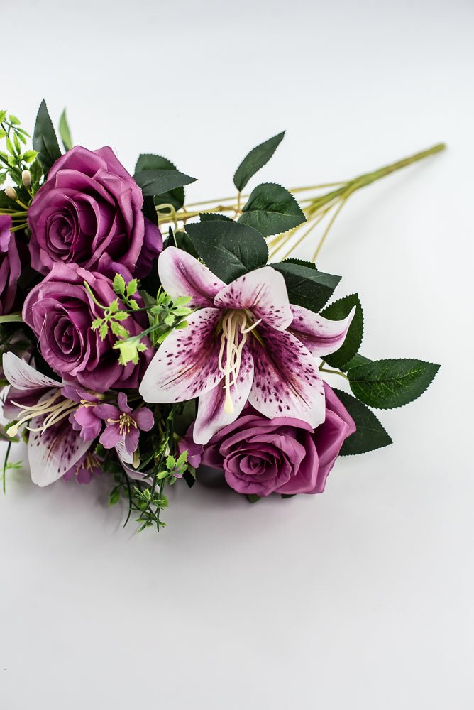 Purple Tiger Lily And Rose Flower Bush - Greenery MarketArtificial Flora85020 - PU