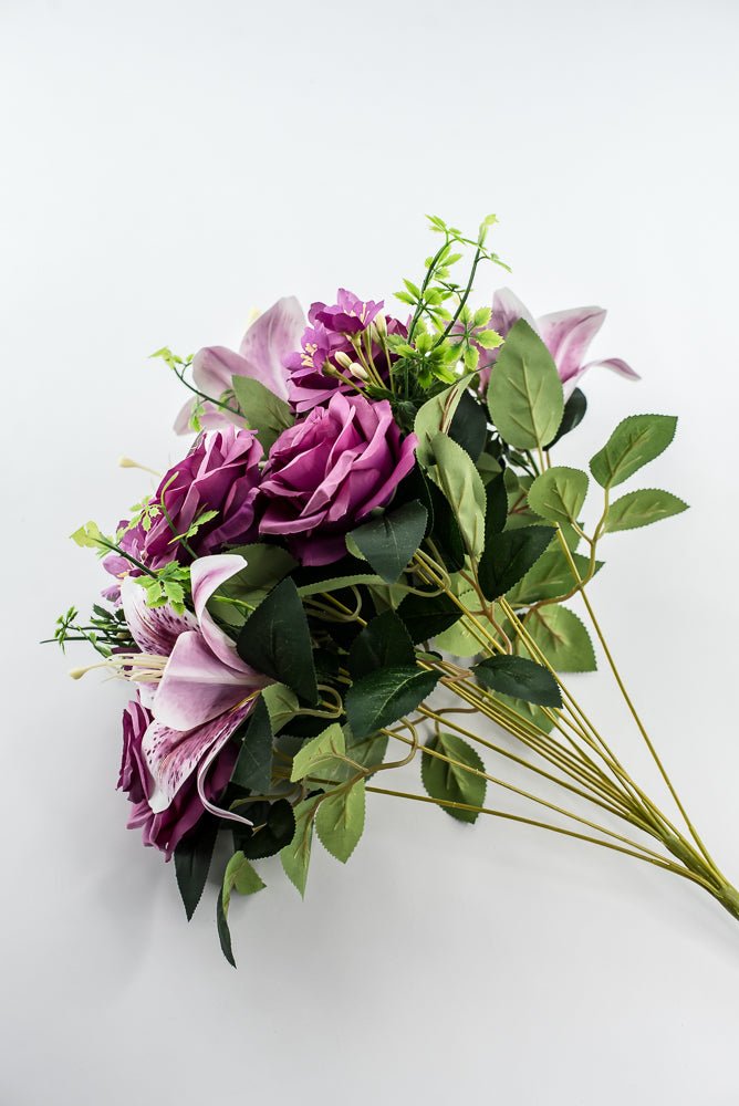 Purple Tiger Lily And Rose Flower Bush - Greenery MarketArtificial Flora85020 - PU