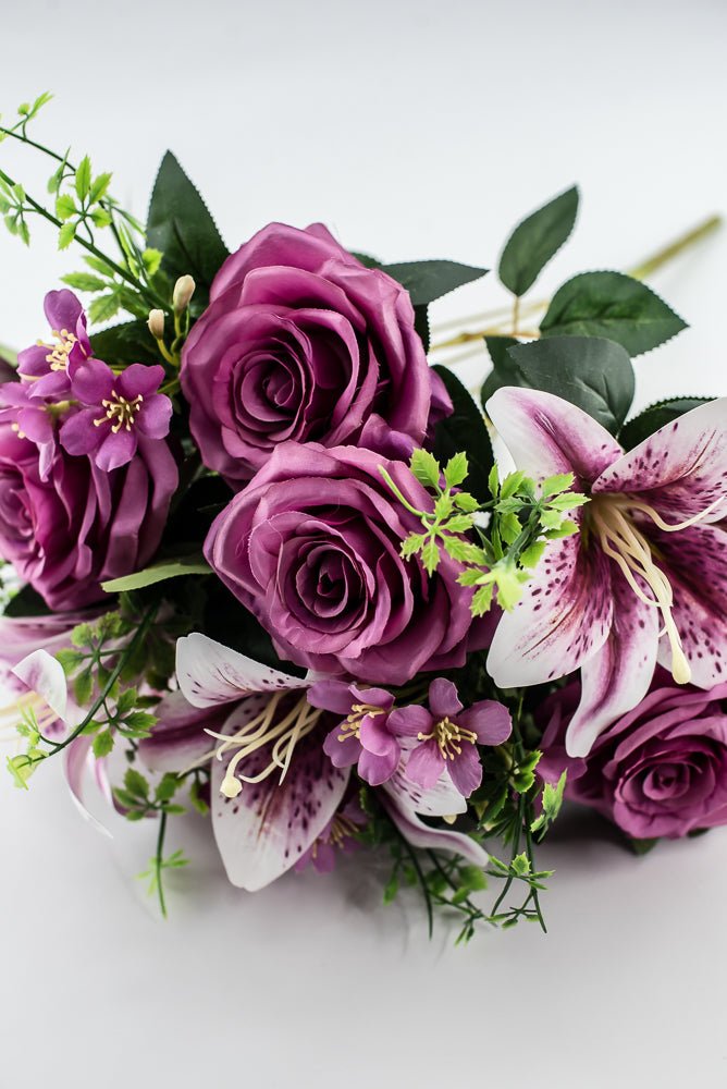 Purple Tiger Lily And Rose Flower Bush - Greenery MarketArtificial Flora85020 - PU