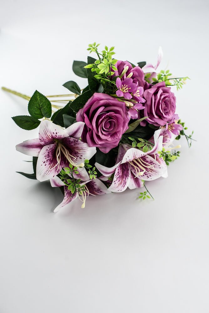 Purple Tiger Lily And Rose Flower Bush - Greenery MarketArtificial Flora85020 - PU