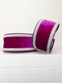 Purple Velvet with Bling and Pearl Trim Wired Ribbon - 2.5" - Greenery Market25 - C978 - 8