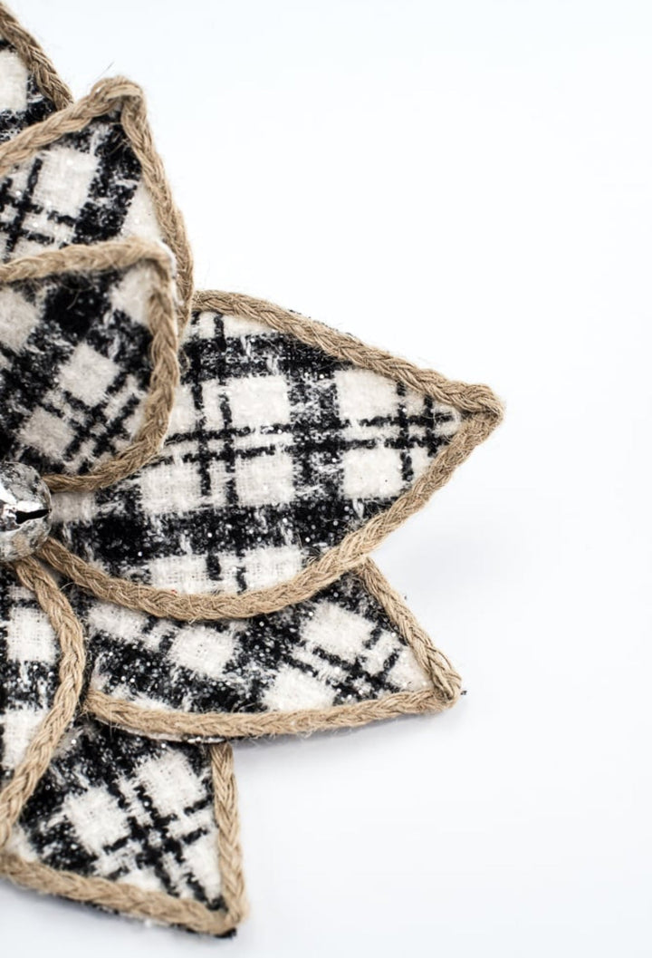 Raz black and white plaid poinsettia stem - Greenery MarketF4306712