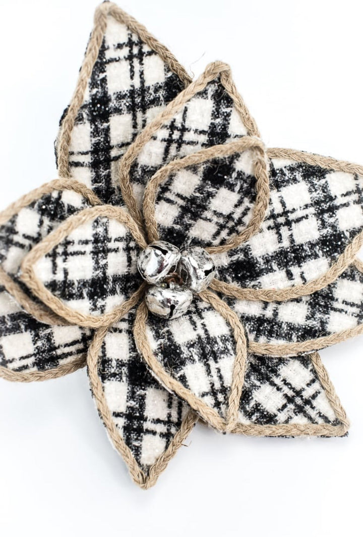 Raz black and white plaid poinsettia stem - Greenery MarketF4306712