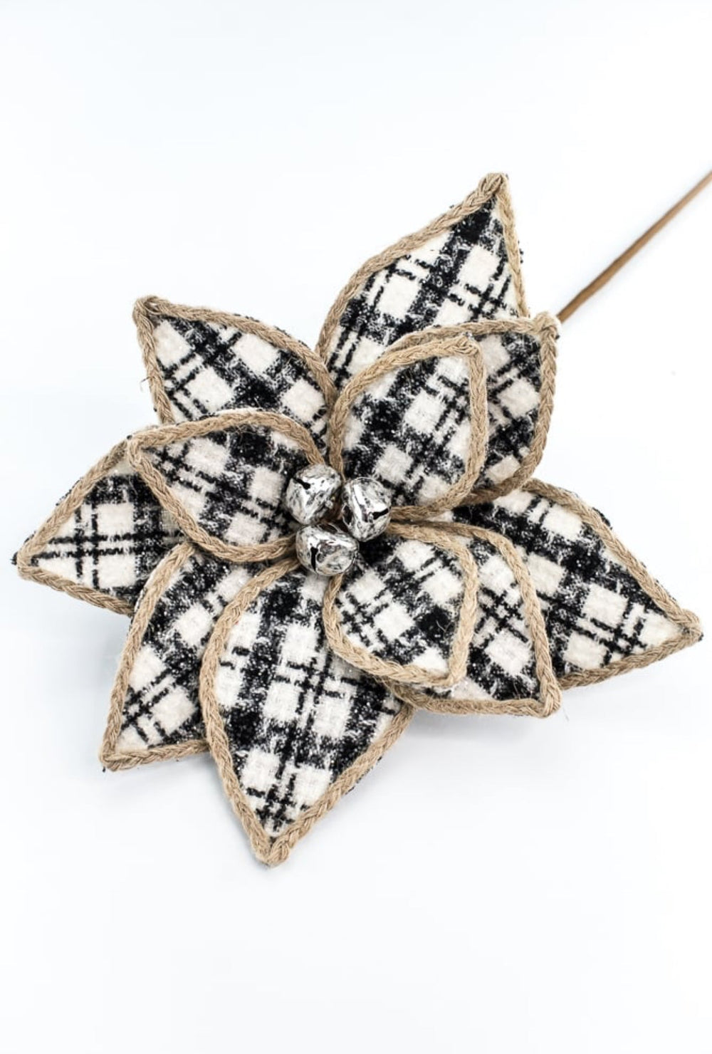 Raz black and white plaid poinsettia stem - Greenery MarketF4306712