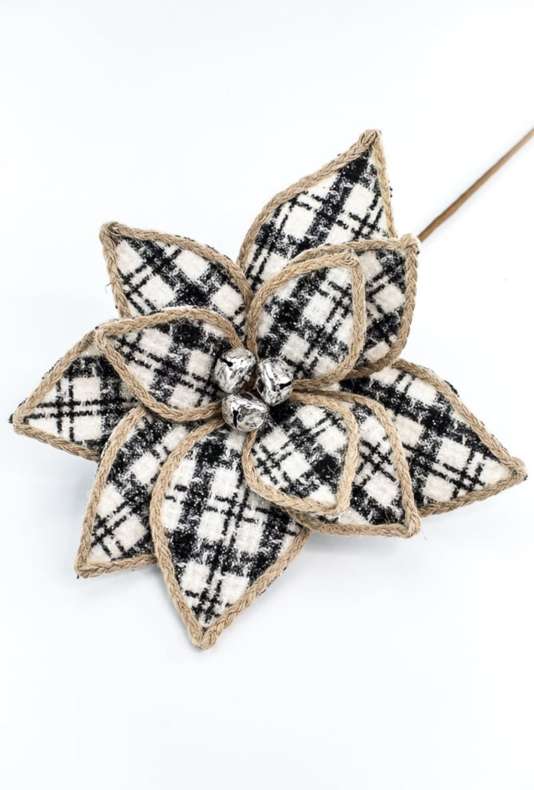 Raz black and white plaid poinsettia stem - Greenery MarketF4306712