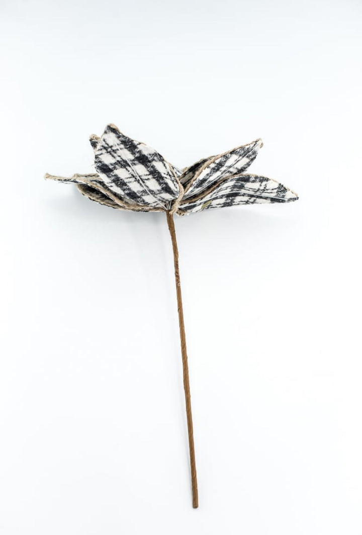 Raz black and white plaid poinsettia stem - Greenery MarketF4306712