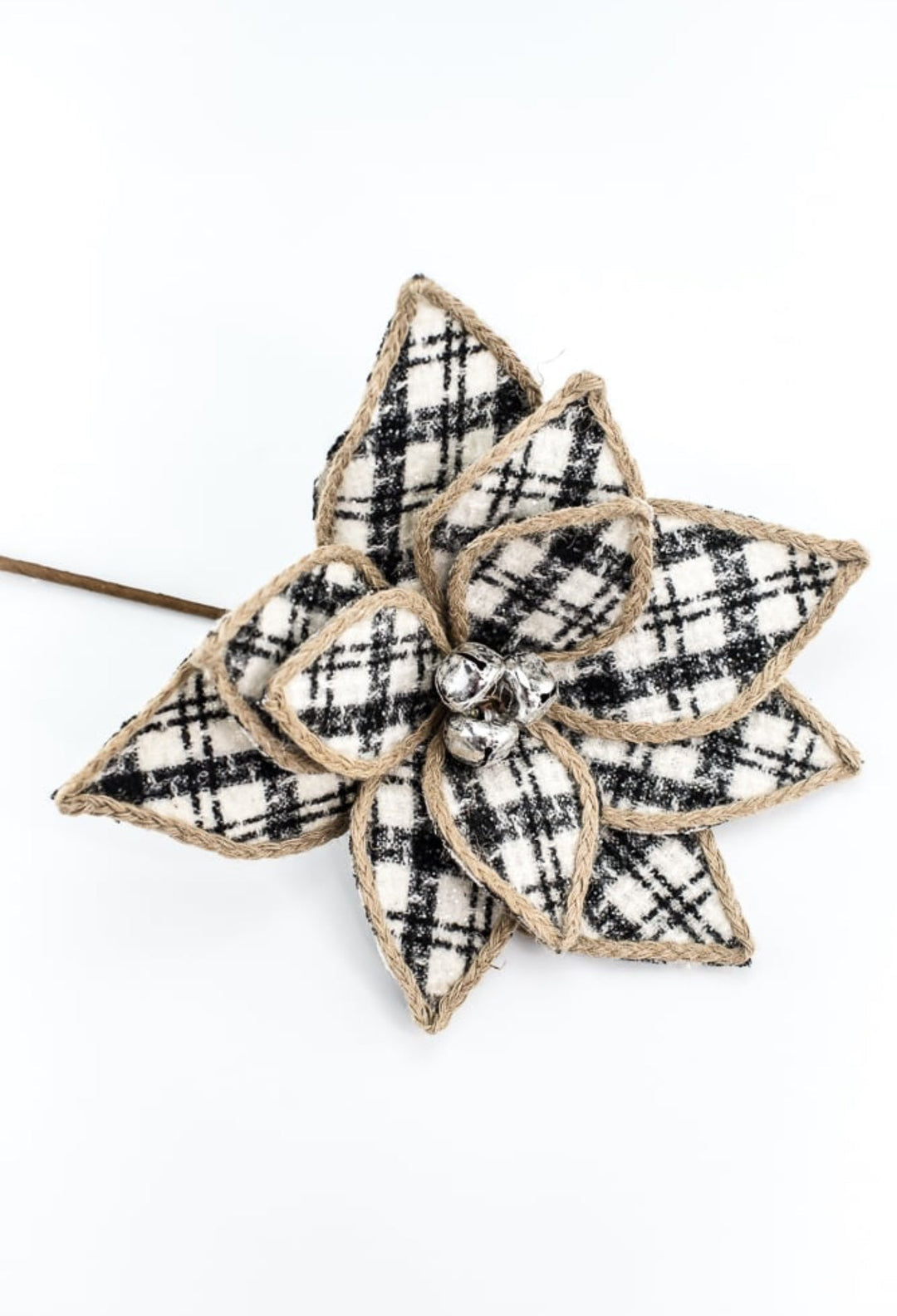 Raz black and white plaid poinsettia stem - Greenery MarketF4306712