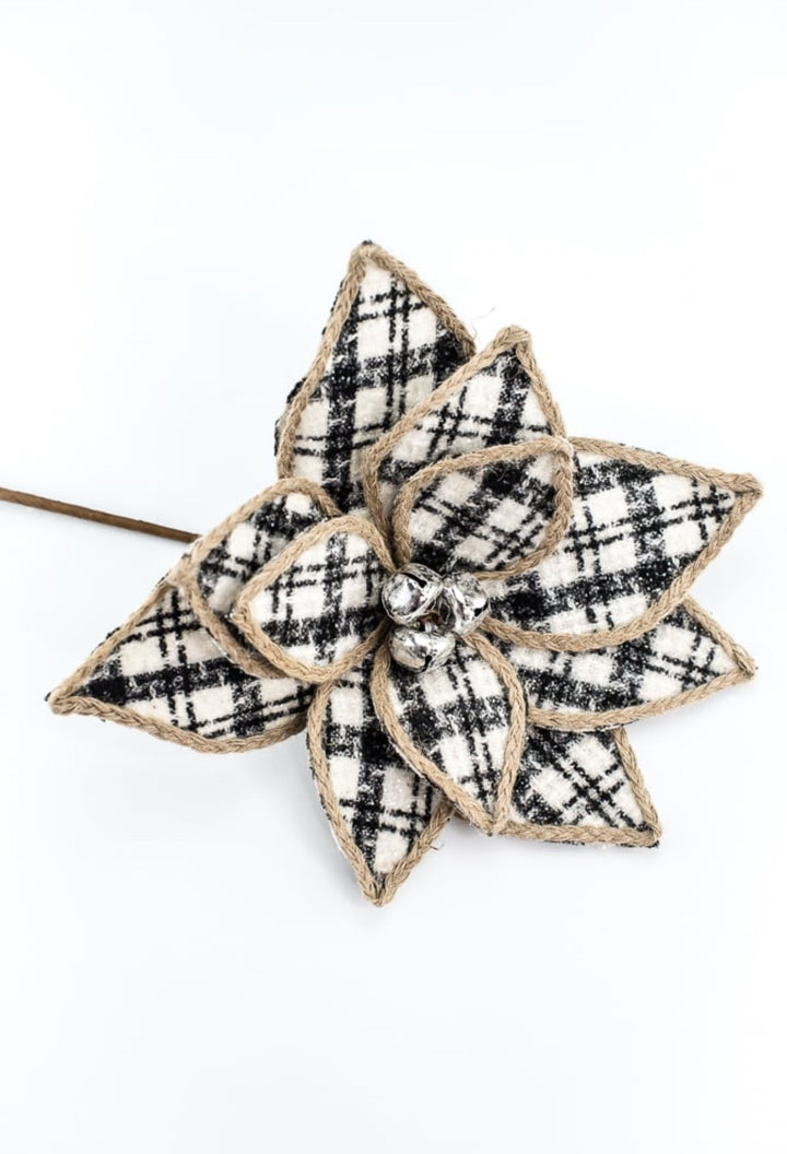 Raz black and white plaid poinsettia stem - Greenery MarketF4306712