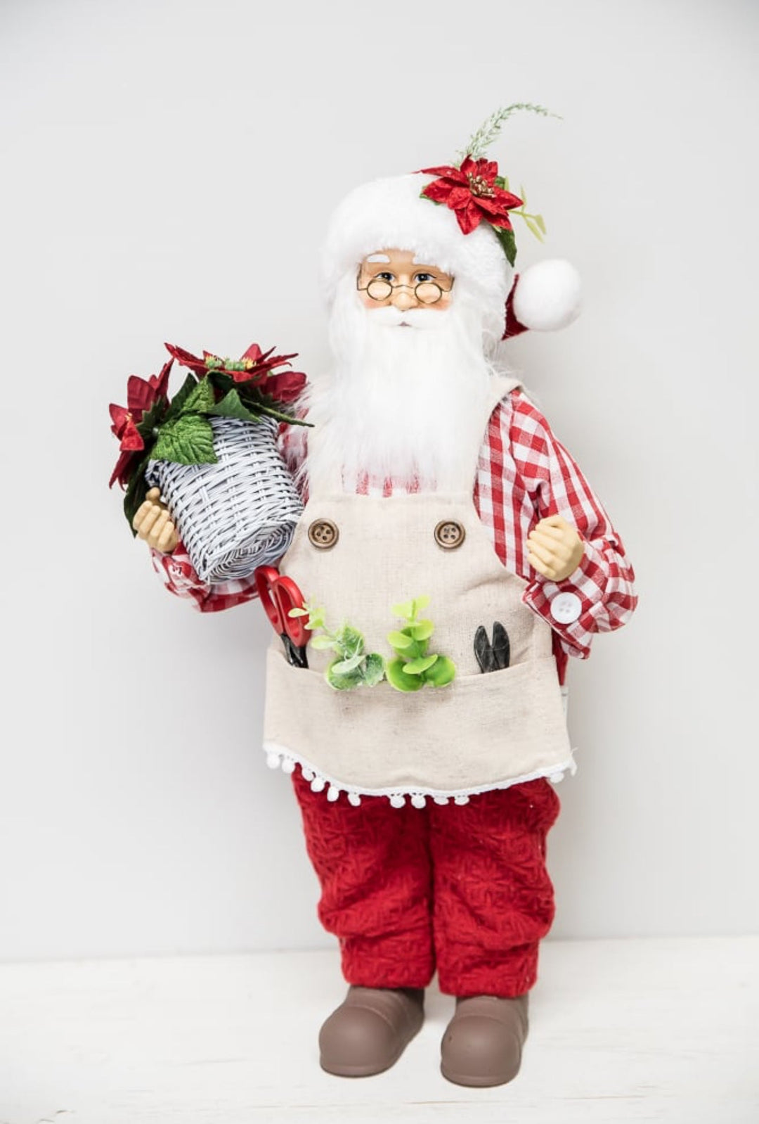 Raz Gingham gardening Santa Claus - Greenery MarketHome decor4415634