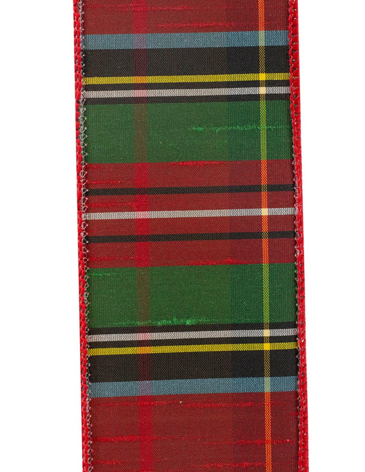 Red and green holiday, frosted, plaid wired ribbon 2.5” - Greenery MarketWired ribbon93369W - 065 - 40F